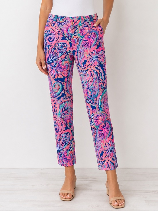 Lilly Pulitzer Pants - Lilly Pulitzer Print Pants Pink Blue Size 6 Slim Straight Ankle Preppy Resort